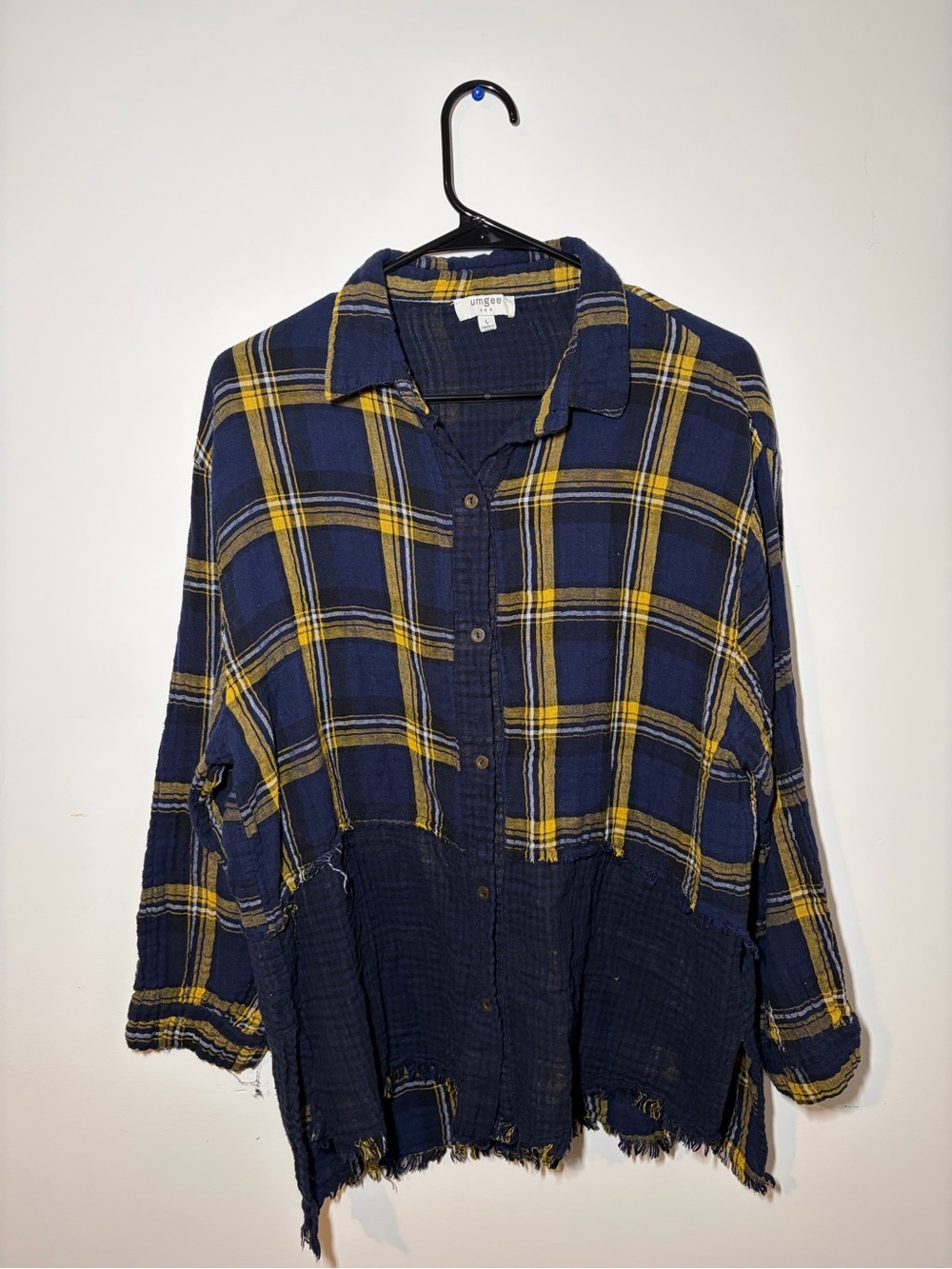 Umgee Navy and Yellow Plaid Button-Down Shirt